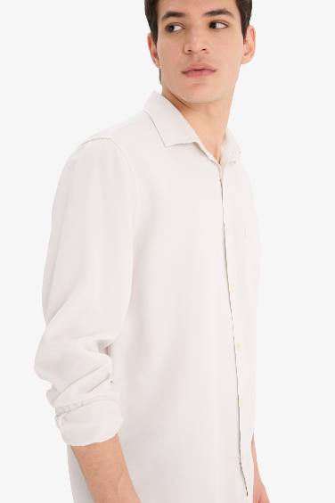 Regular Fit Basic Düz Tensel Uzun Kollu Gömlek