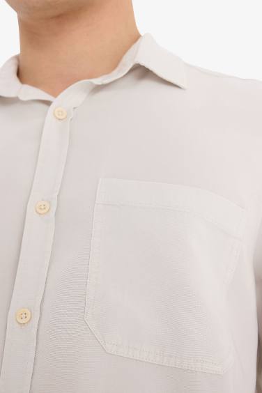 Regular Fit Basic Düz Tensel Uzun Kollu Gömlek