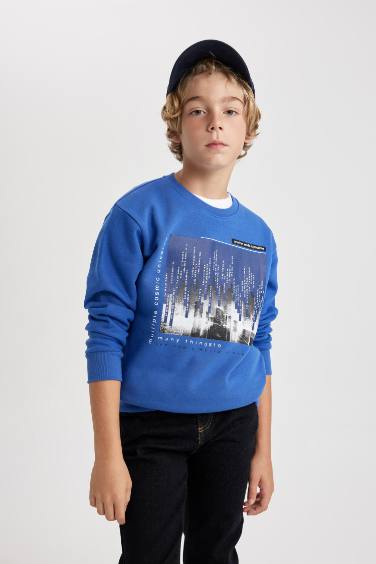 Boy Crew Neck Printed Thick Sweatshirt