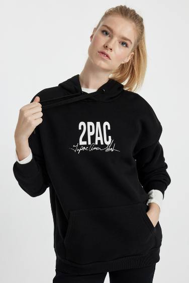 Tupac Shakur Oversize Fit Hooded Printed Thick Sweatshirt