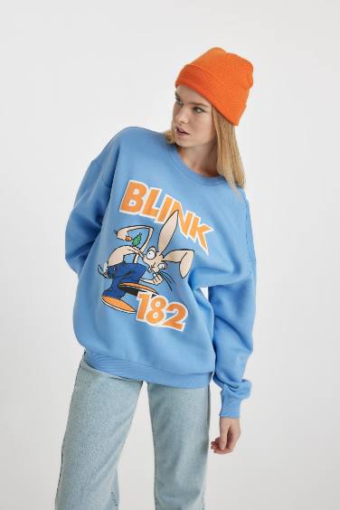 Oversize Fit Crew Neck Printed Thick Fabric Sweatshirt