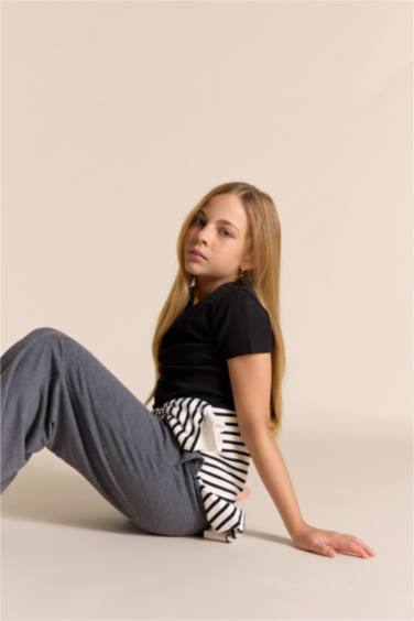 Girl Slim Fit Crew Neck Ribbed Short Sleeve T-Shirt