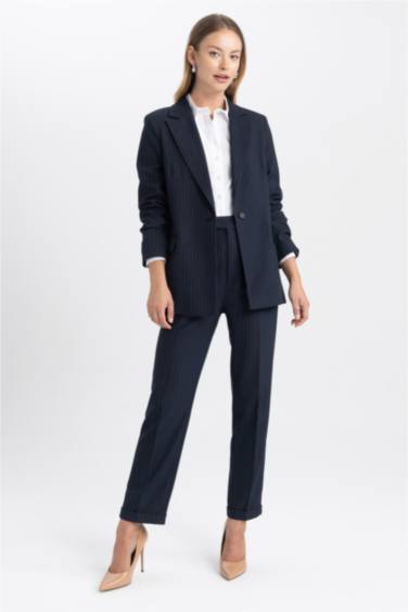 سروال بساق ضيق بحاف مزدوج بجيب