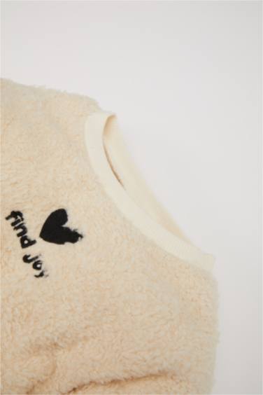 Kız Bebek 2'li Takım Kalp Desenli Pelüş Sweatshirt Beli Lastikli Alt