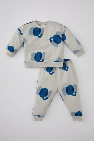 Baby Boy Patterned Sweatshirt Sweatpants 2 Piece Set