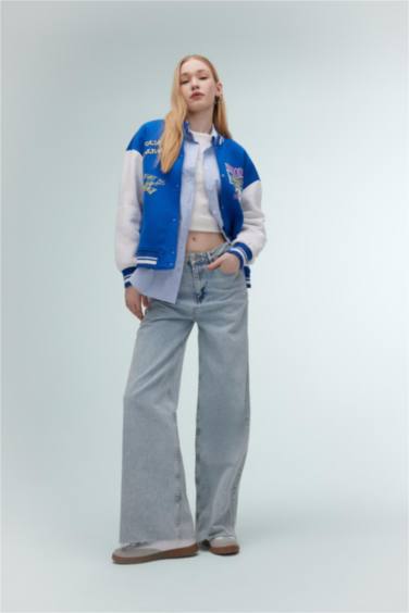 جاكيت بومبر اوفر سايز بياقة مستديرة بجيب