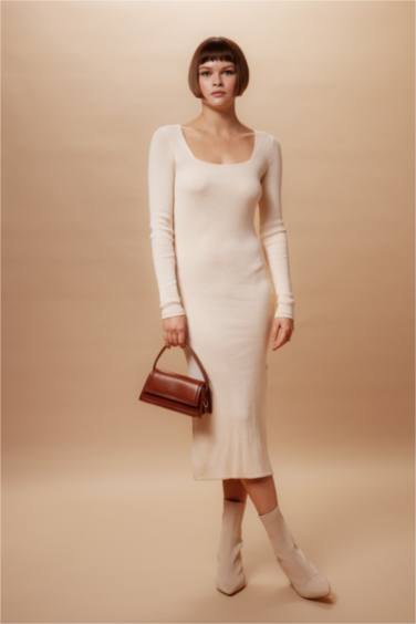 Slim Fit Square Collar Ribana Dress