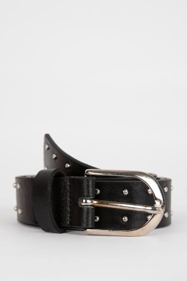 Woman Oval Buckle Faux Leather Classic Belt