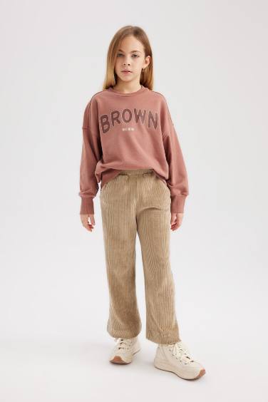 بنطلون سويت بانتس بناتي وايد ليج قطيفة