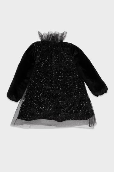 Kız Bebek Yılbaşı Temalı Puantiye Uzun Kollu Kadife Elbise