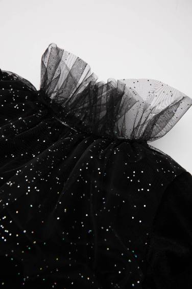 Kız Bebek Yılbaşı Temalı Puantiye Uzun Kollu Kadife Elbise