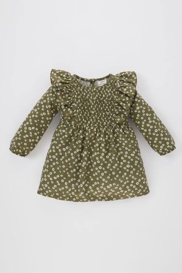 Baby Girl Floral Long Sleeve Twill Dress