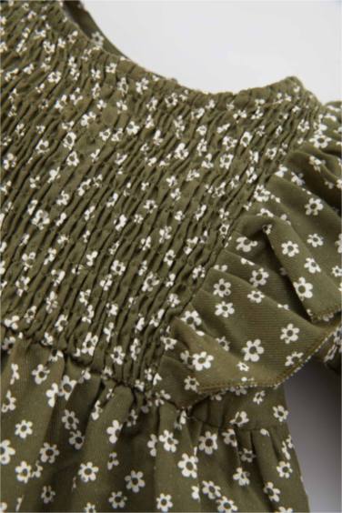 فستان فلورال بيبي بناتي تويل قصة عادية كم طويل بياقة بالدانتيل