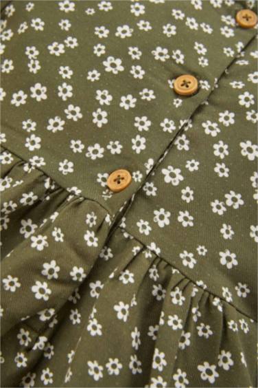 فستان فلورال بيبي بناتي تويل قصة عادية كم طويل بياقة بالدانتيل