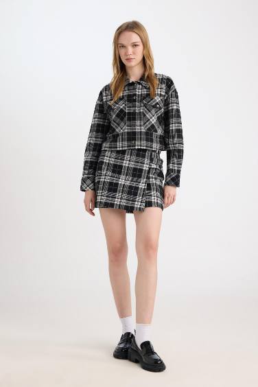Plaid High Waist Side Zipper Flannel Mini Skirt