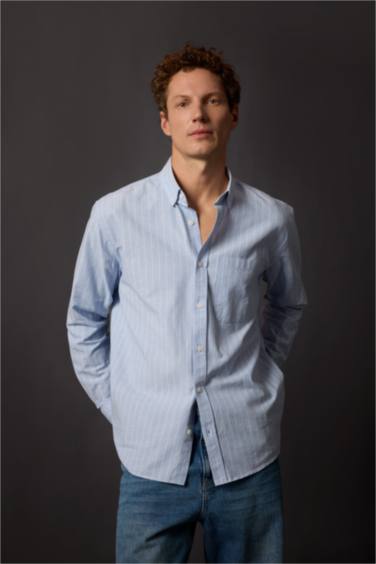 قميص بولو مخطط ردن طويل قصة مريحة