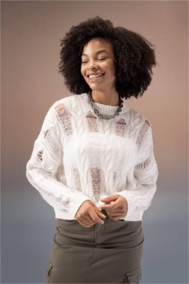 Crew Neck Openwork Pullover