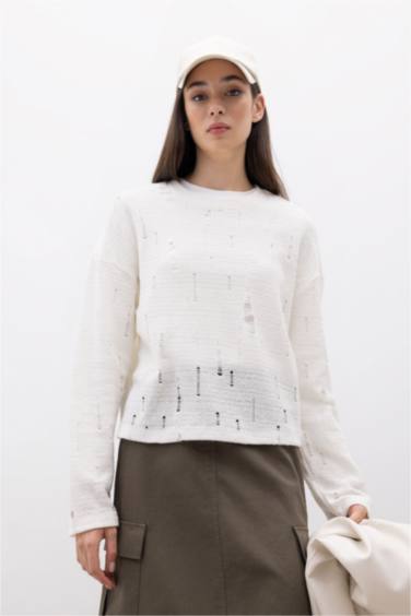 Kroşe Fit Bisiklet Yaka Uzun Kollu Kroşe Tişört Tunik