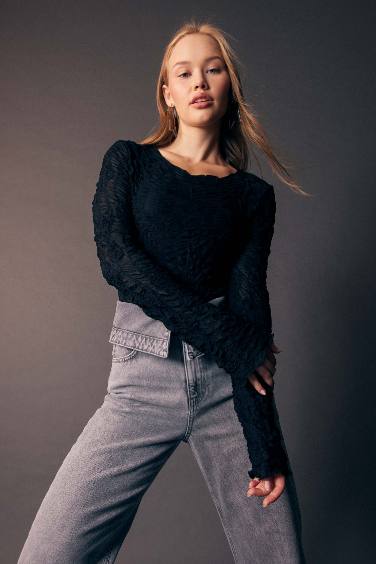 Slim Fit Tulle Long Sleeve T-Shirt