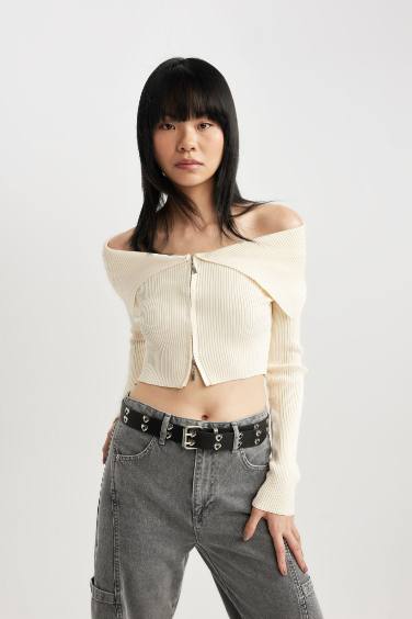 Slim Fit Strapless Knitwear Cardigan