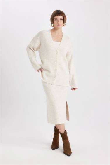 Slit Knitwear Midi Skirt