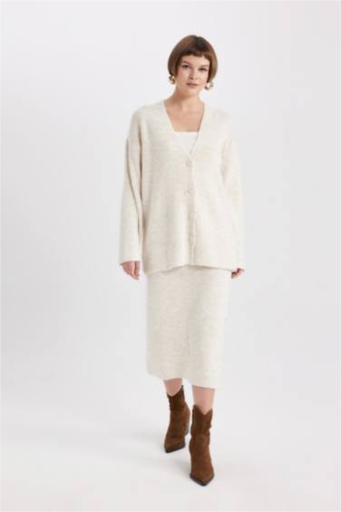 Slit Knitwear Midi Skirt