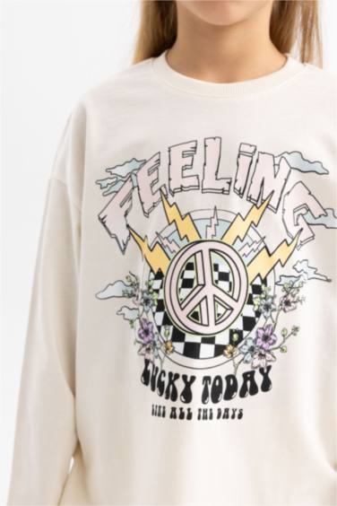 Girl Oversize Fit Crew Neck Combed Cotton T-Shirt