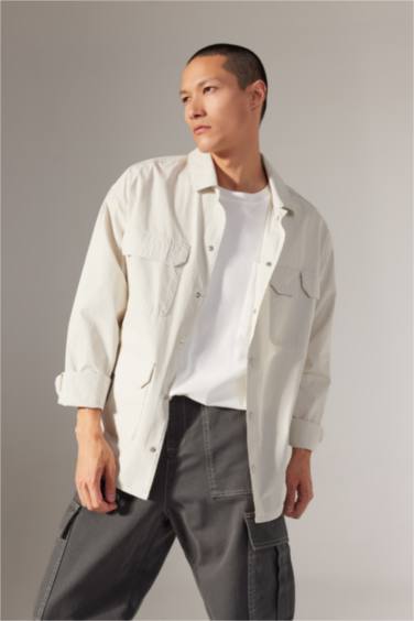 Oversize Fit Cotton Long Sleeve Shirt Jacket