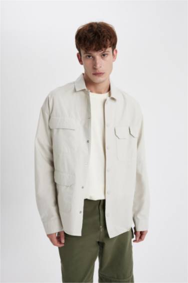 Oversize Fit Cotton Long Sleeve Shirt Jacket