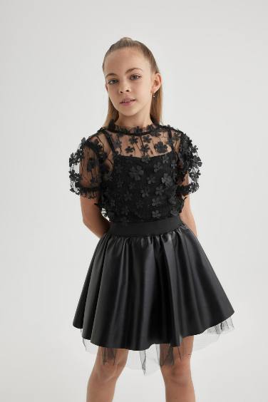 Girl Patterned Tulle T-Shirt