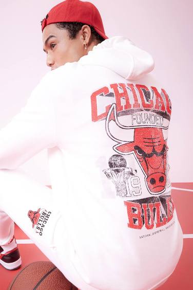 DeFactoFit NBA Chicago Bulls Standart Fit Kapüşonlu Kalın Sweatshirt 