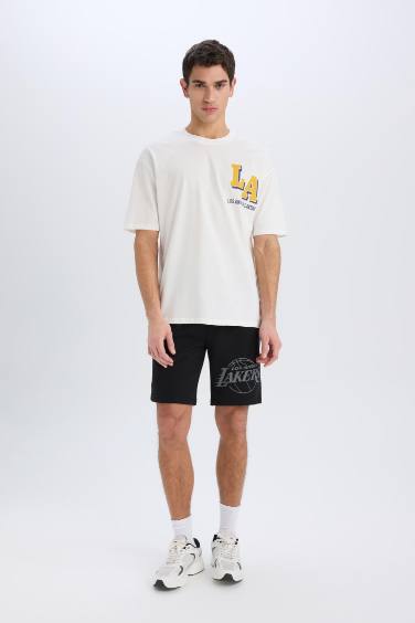 DeFactoFit NBA Los Angeles Lakers Oversize Geniş Kalıp Bisiklet Yaka Sırt Baskılı Kısa Kollu Tişört