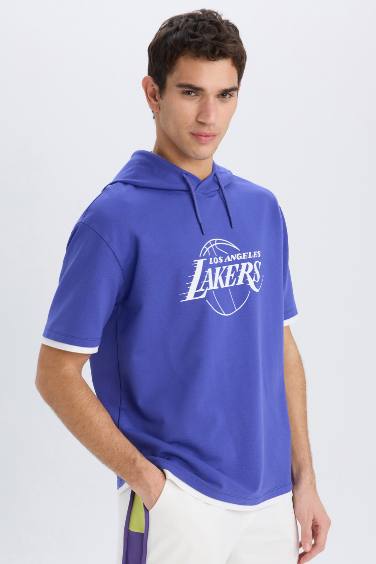 Футболка оверсайз с лицензией NBA Los Angeles Lakers, капюшоном и коротким рукавом, Коллекция DeFactoFit