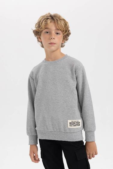 Boy Crew Neck Woven Label Basic Sweatshirt