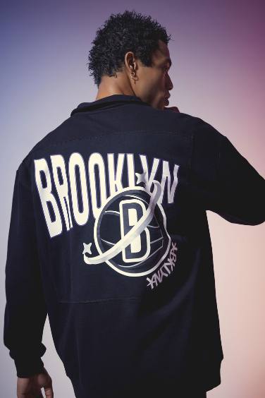 DeFactoFit NBA Brooklyn Nets Oversize Fit Turtleneck Sweatshirt