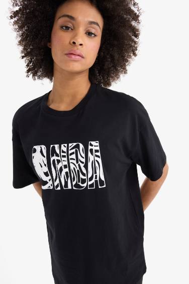 DeFactoFit NBA Wordmark Oversize Fit Crew Neck T-Shirt