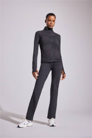 DeFactoFit Fitted Vücuda Oturan Ultra Soft Dik Yaka Çift Cepli Parmak Detaylı Fermuarlı Spor Hırka