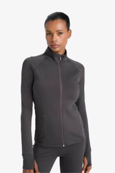 DeFactoFit Fitted Stand Collar Zippered Sports Cardigan