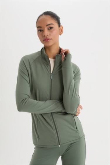 DeFactoFit Fitted Stand Collar Zippered Sports Cardigan