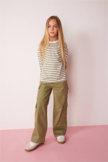 Girl Cargo Jogger Wide Leg Cotton Trousers