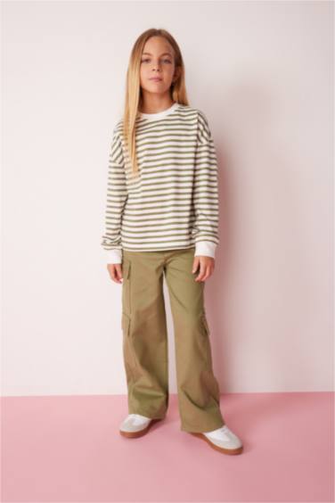 Girl Cargo Jogger Wide Leg Cotton Trousers