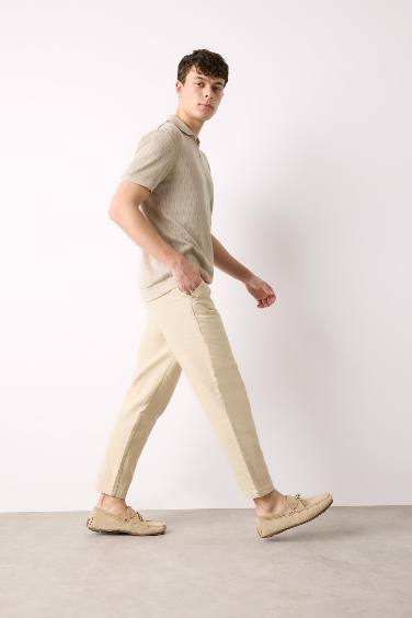 %100 Pamuk Yazlık Jogger Pantolon Regular Fit Normal Kesim Keten Görünümlü Düz Paça Cepli