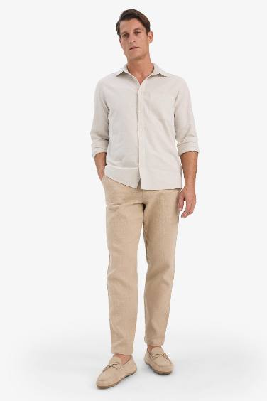 %100 Pamuk Yazlık Jogger Pantolon Regular Fit Normal Kesim Keten Görünümlü Düz Paça Cepli