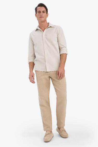 %100 Pamuk Yazlık Jogger Pantolon Regular Fit Normal Kesim Keten Görünümlü Düz Paça Cepli