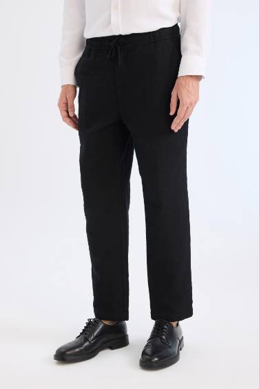 %100 Pamuk Yazlık Jogger Pantolon Regular Fit Normal Kesim Keten Görünümlü Düz Paça Cepli