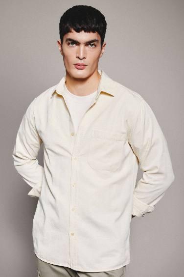 Regular Fit Polo Collar Cotton Long Sleeve Shirt