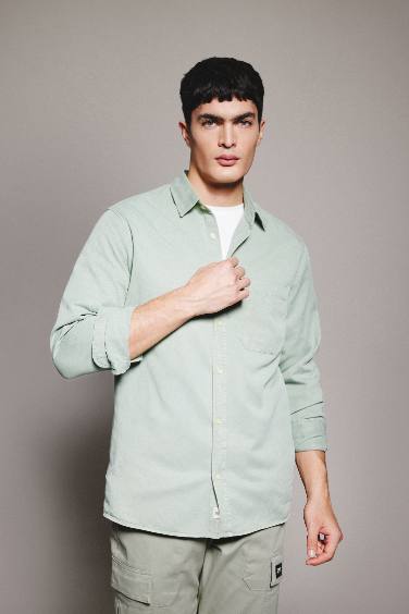 Regular Fit Polo Collar Cotton Long Sleeve Shirt