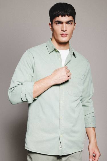 Regular Fit Polo Collar Cotton Long Sleeve Shirt