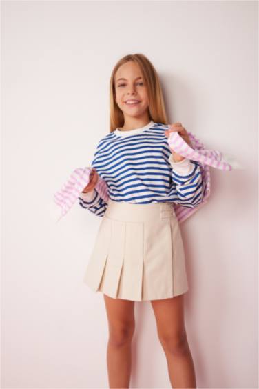 تيشيرت كم طويل بناتي برقبة مستديرة