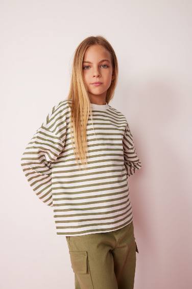 Girl Crew Neck Striped Cotton T-Shirt